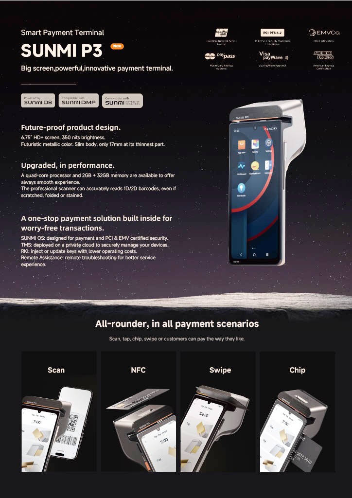 Sunmi P3 smart terminal overview